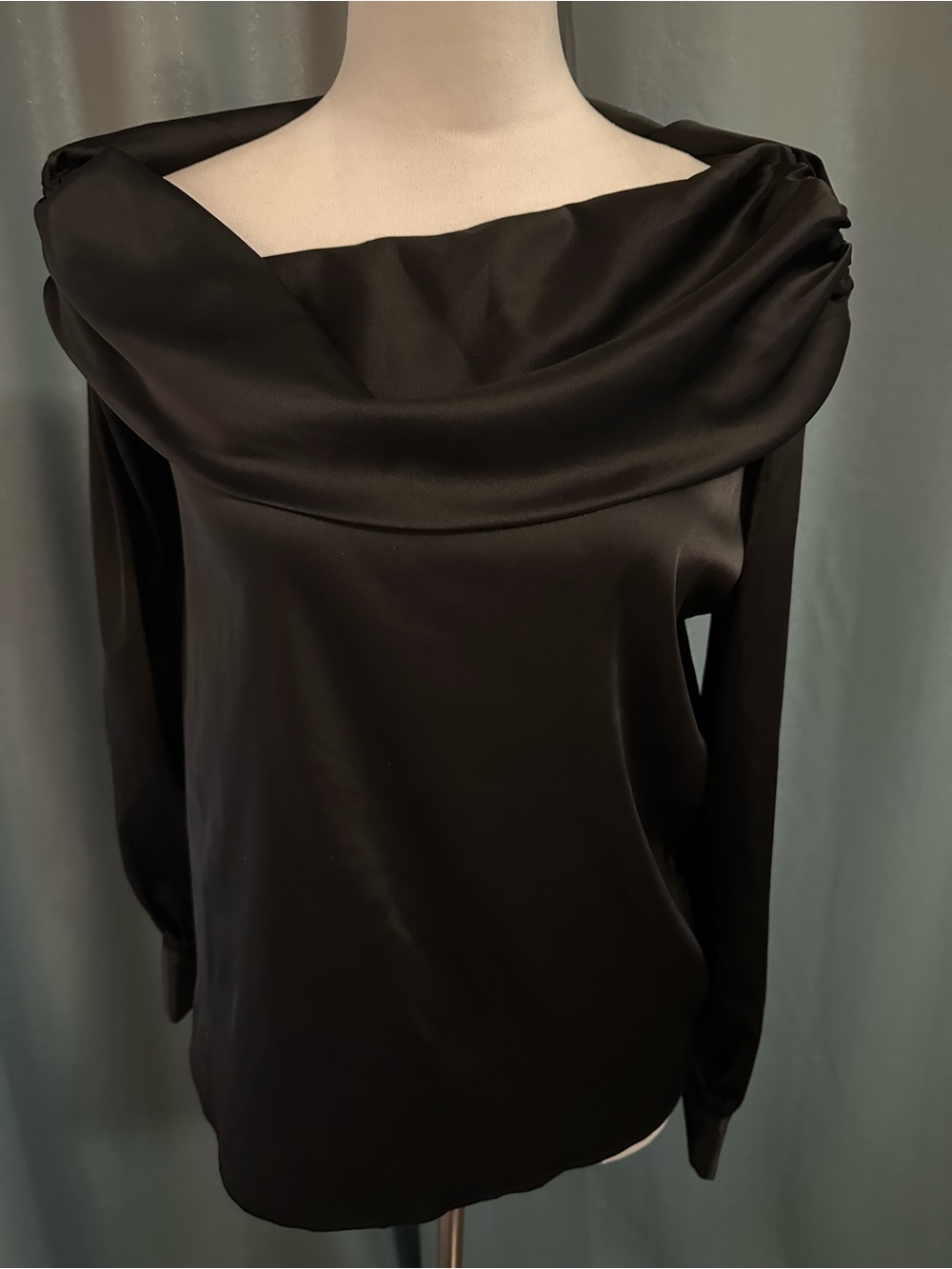 GRACE KARIN Women S Black Satin Off Shoulder Blouse Draped Long Sleeve Party Top